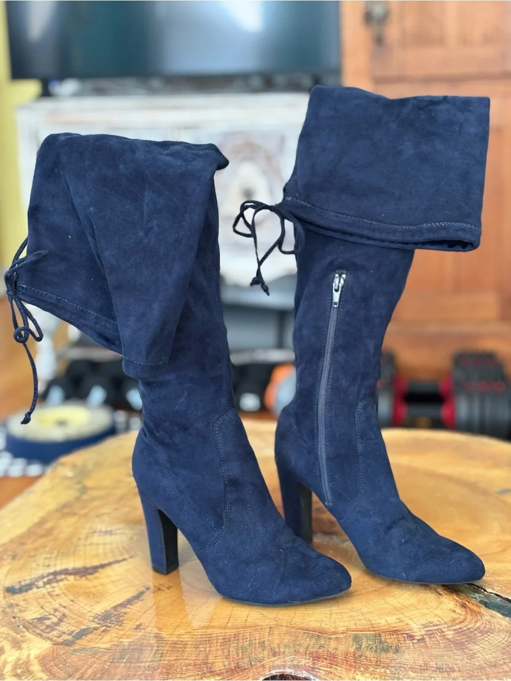 Unisa navy blue over the knee faux suede boots, size 6 thigh high